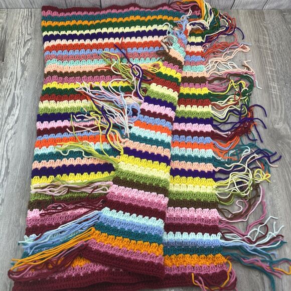Crochet Striped Afghan Blanket Handmade 34" x 41" Couch Throw - Picture 1 of 9